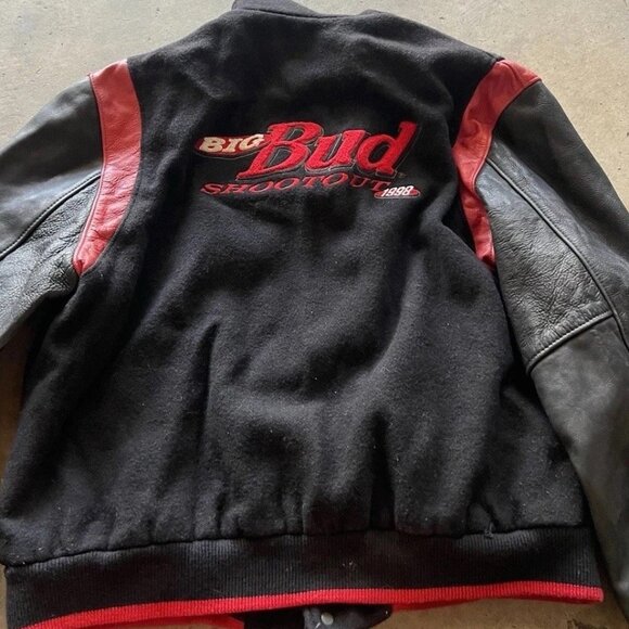 Vintage Dehen Men’s Black Red Wool Budweiser Leather Bomber Jacket Sz XL 1998 - Picture 11 of 16